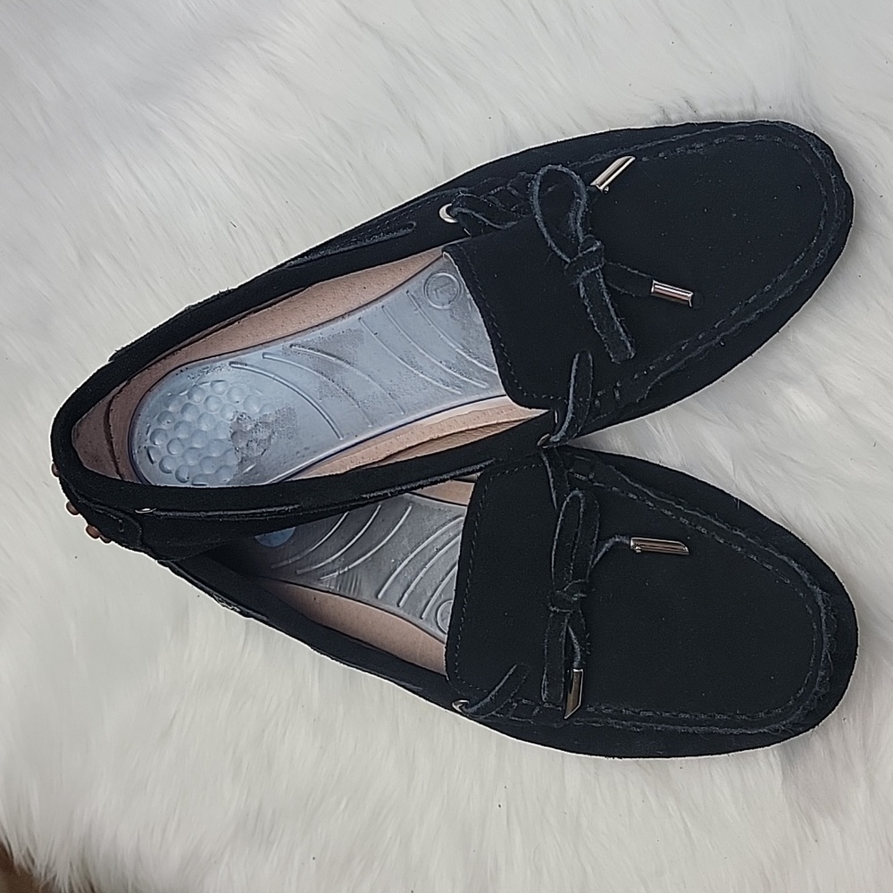 WOMEN'S Black Suede Slip On Preppy Bohemian Moccasin Driving Loafer Shoes